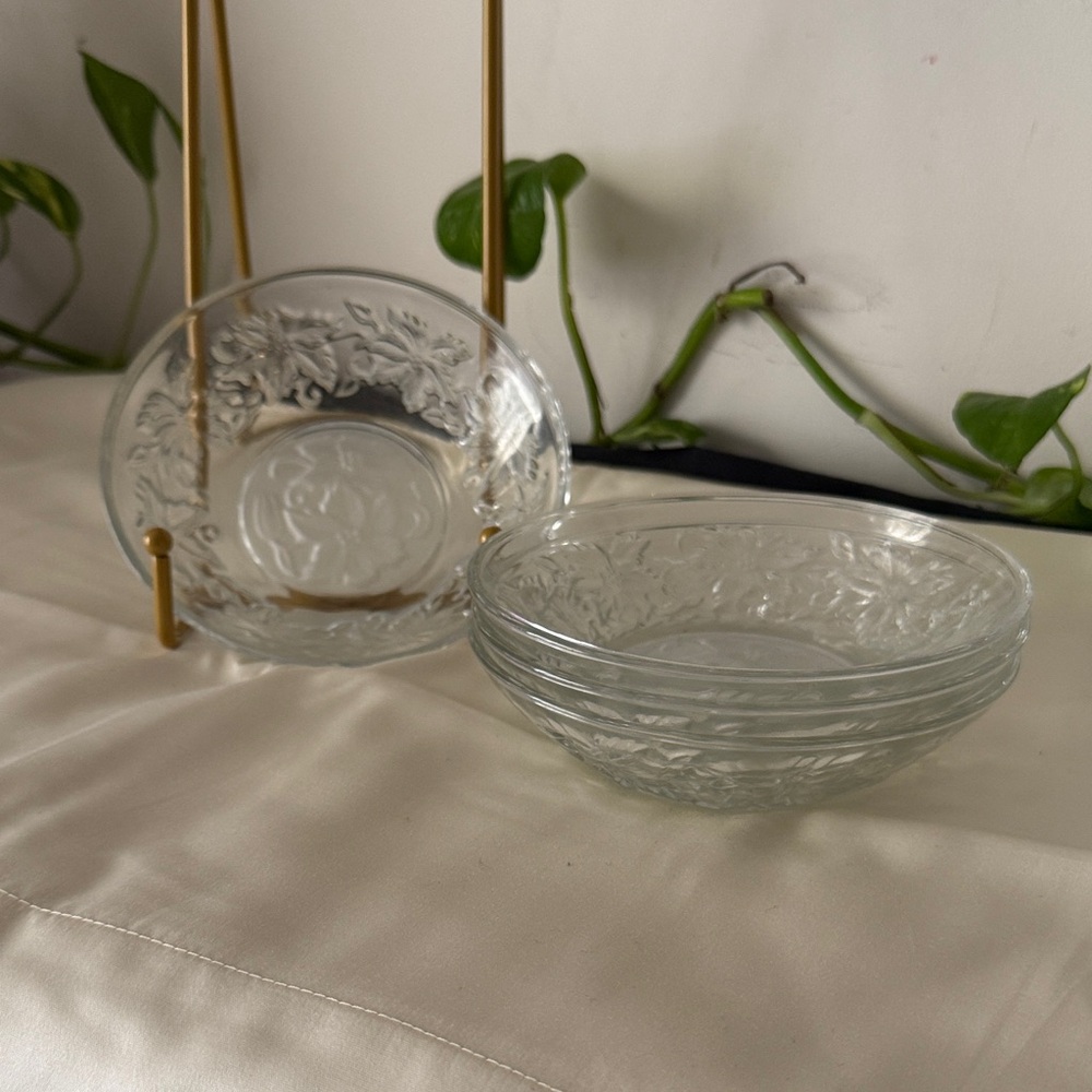 Vintage Princess House Fantasia Etched Crystal Dessert Fruit Bowls set/4